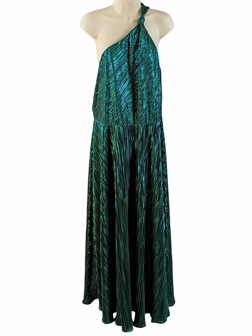 City Chic Teal One-Shoulder Metallic  Maxi Dress